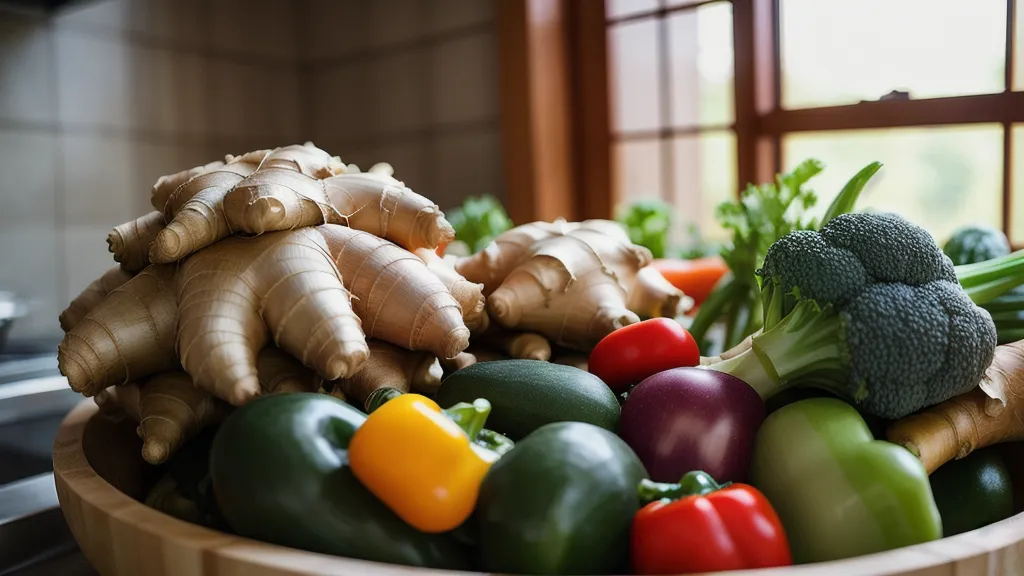 Légumes frais, gingembre et curcuma pour une nutrition douce anti-inflammatoire
