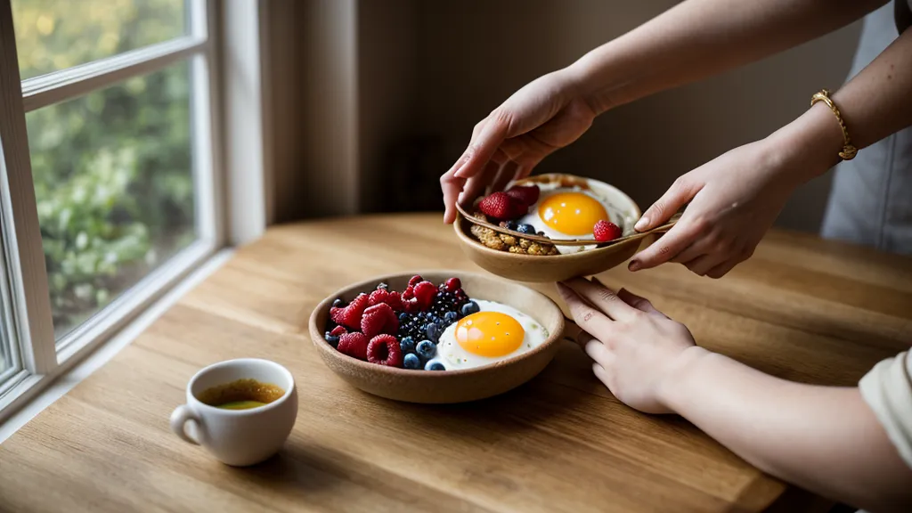 Préparation d'un petit-déjeuner sain avec des fruits frais sur une table en bois