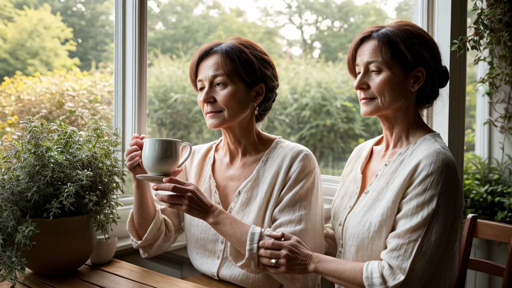 Mains sur un ordinateur de bureau avec une tisane, pause pour choisir une méthode de bien-être contre les douleurs de hanche