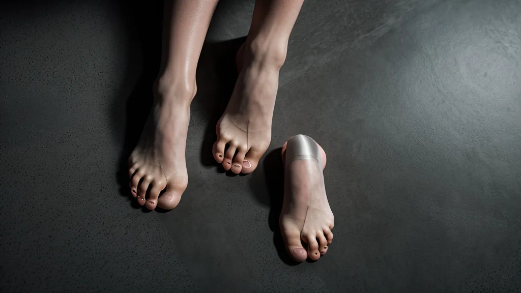 Pieds nus sur un carrelage de cuisine sombre évoquant une insomnie nocturne