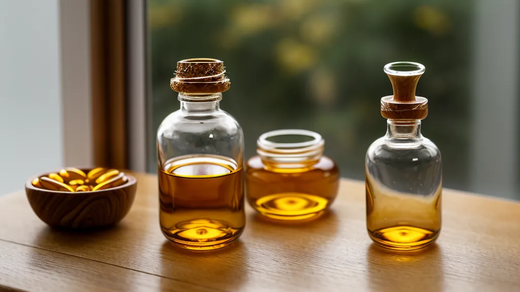 Gros plan d'un flacon compte-gouttes de vitamine D3 sur une table en bois