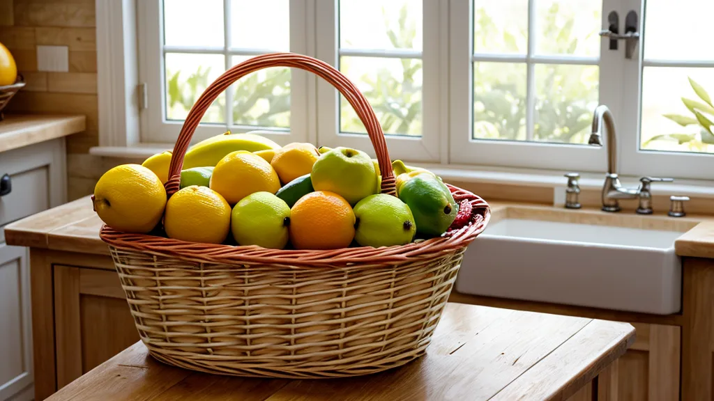 Corbeille de fruits frais colorés dans une cuisine lumineuse